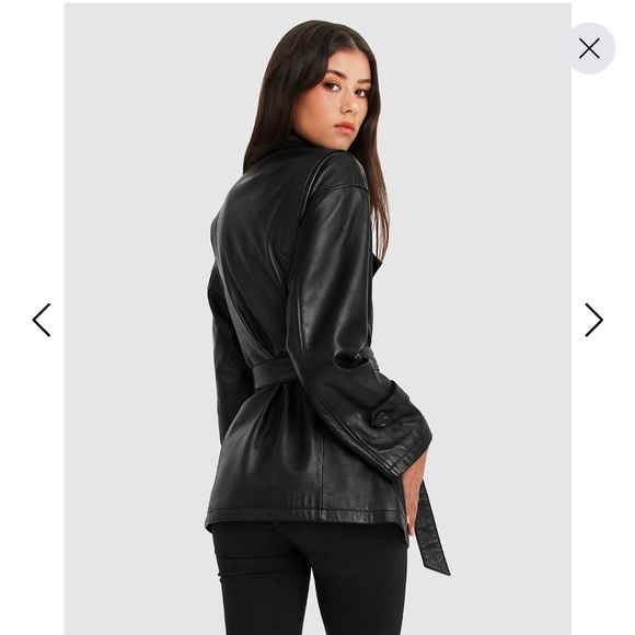 Belle & Bloom Black Leather Jacket Black Moto Trench Coat medium grunge - Picture 3 of 11